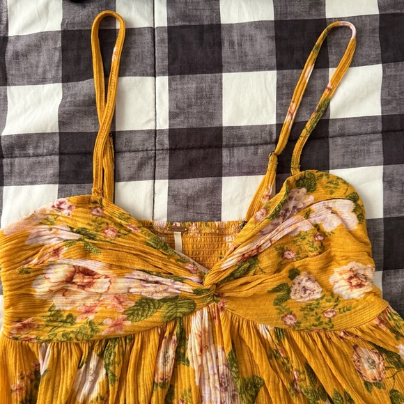 FREE PEOPLE Tunic MIRAGE Convertible Top Dress Floral Hi Lo Smocked Mustard - Picture 5 of 9